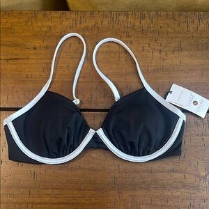 Shade & Shore Black Bikini Top with White Trim Medium